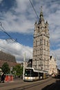 De Lijn Tram at Het Belfort van Ghent, Belgium